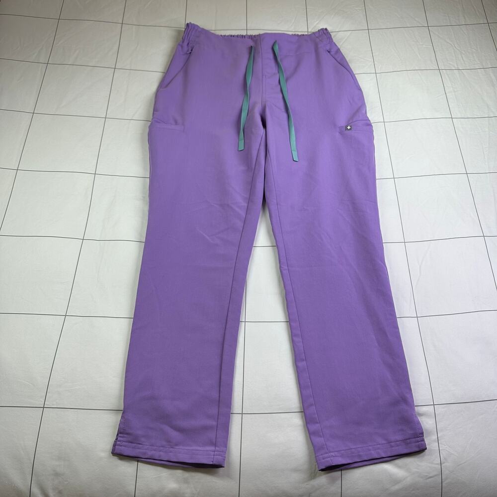Figs Lavender Scrub Pants with Teal Drawstring